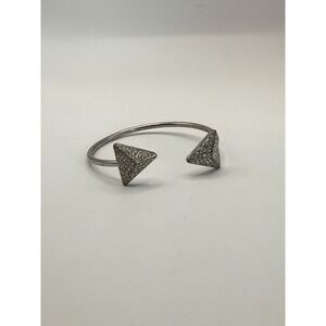 Silver Tone Open Cuff Bracelet with Pave Triangle Ends
